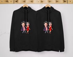 BK Gift Kişiye Özel Sevgililer Karikatürlü İkili Siyah Sweatshirt Seti, Sevgililer Hediye, Çift Hediyesi, Yıl Dönümü Hediyesi, Kişiye Özel Sweatshirt-4