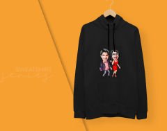 BK Gift Kişiye Özel Sevgililer Karikatürlü İkili Siyah Sweatshirt Seti, Sevgililer Hediye, Çift Hediyesi, Yıl Dönümü Hediyesi, Kişiye Özel Sweatshirt-4