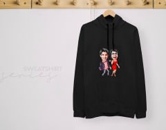 BK Gift Kişiye Özel Sevgililer Karikatürlü İkili Siyah Sweatshirt Seti, Sevgililer Hediye, Çift Hediyesi, Yıl Dönümü Hediyesi, Kişiye Özel Sweatshirt-4