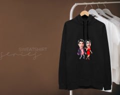 BK Gift Kişiye Özel Sevgililer Karikatürlü İkili Siyah Sweatshirt Seti, Sevgililer Hediye, Çift Hediyesi, Yıl Dönümü Hediyesi, Kişiye Özel Sweatshirt-4