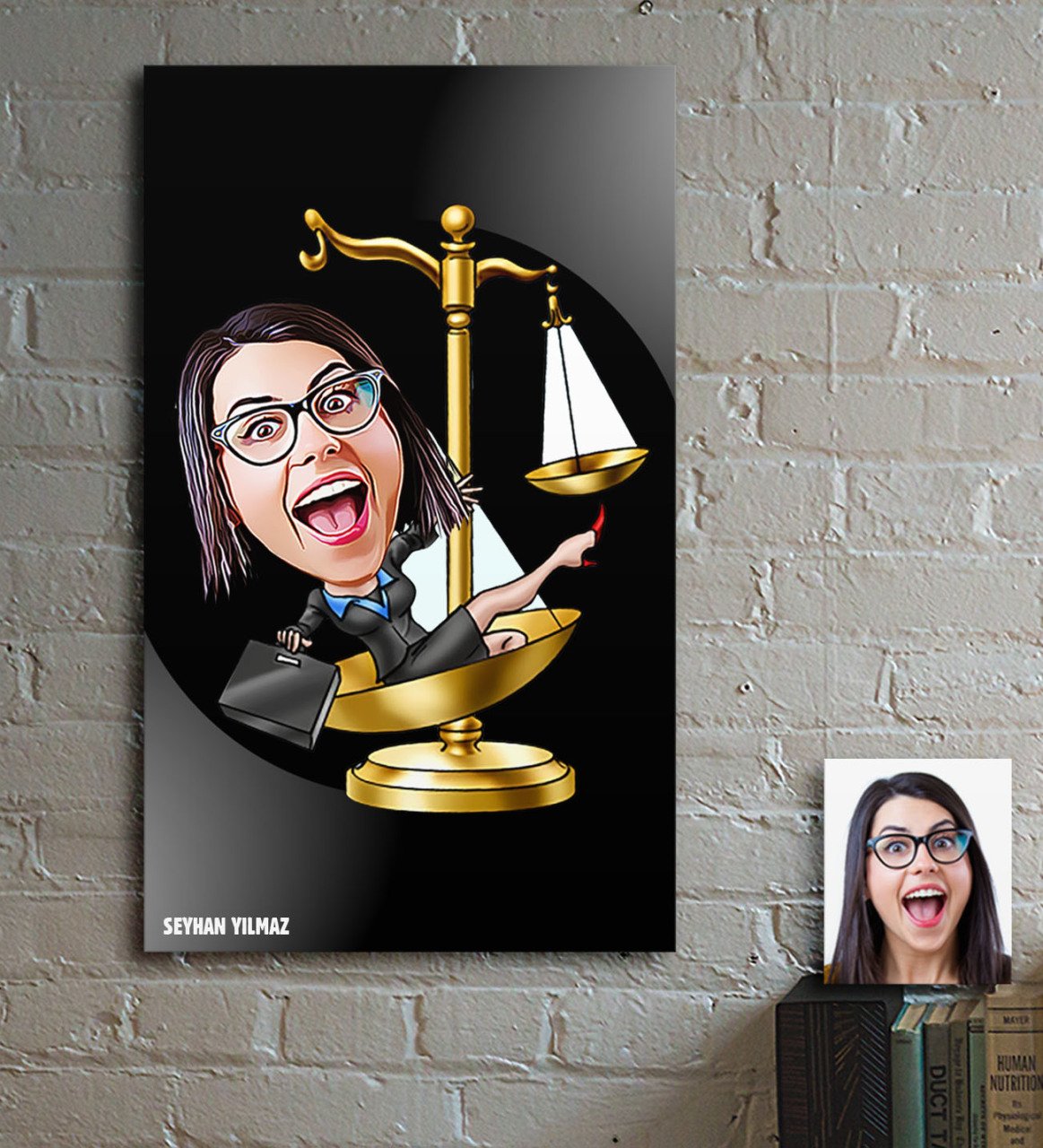 Kişiye Özel Bayan Avukat Karikatür Ahşap Tablo - 4