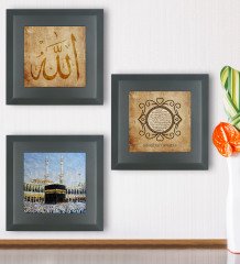 BK Gift Dini 3’lü Ahşap Çerçeveli Taş Duvar Dekoru-4