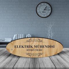Kişiye Özel Mesleki Elektrik Mühendisi Ahşap Oval Masa İsimliği - 2