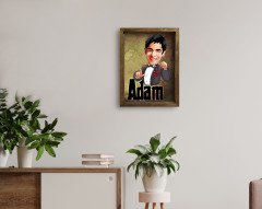 Kişiye Özel Adam Karikatürlü Doğal Masif Ahşap Çerçeveli Tablo 45x65cm-2
