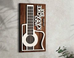 BK Gift Kişiye Özel Kabartma Tasarımlı Ahşap Karaoke Bar Tabelası, Home Bar Tabela, Rustik Ev Dekorasyonu, Duvar Dekoru-3