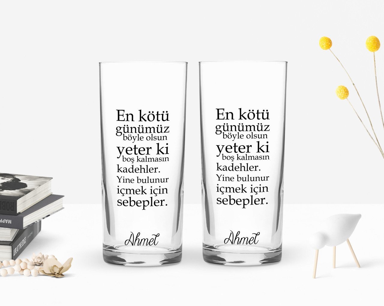 Kişiye Özel Renkli Baskılı En Kötü Günümüz Böyle Olsun Tasarımlı İkili Rakı Bardağı Seti-1