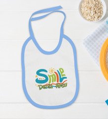 BK Kids Kişiye Özel Smile Tasarımlı Mavi Bebek Body Zıbın ve Mama Önlüğü Hediye Seti