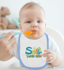 BK Kids Kişiye Özel Smile Tasarımlı Mavi Bebek Body Zıbın ve Mama Önlüğü Hediye Seti
