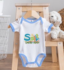 BK Kids Kişiye Özel Smile Tasarımlı Mavi Bebek Body Zıbın ve Mama Önlüğü Hediye Seti