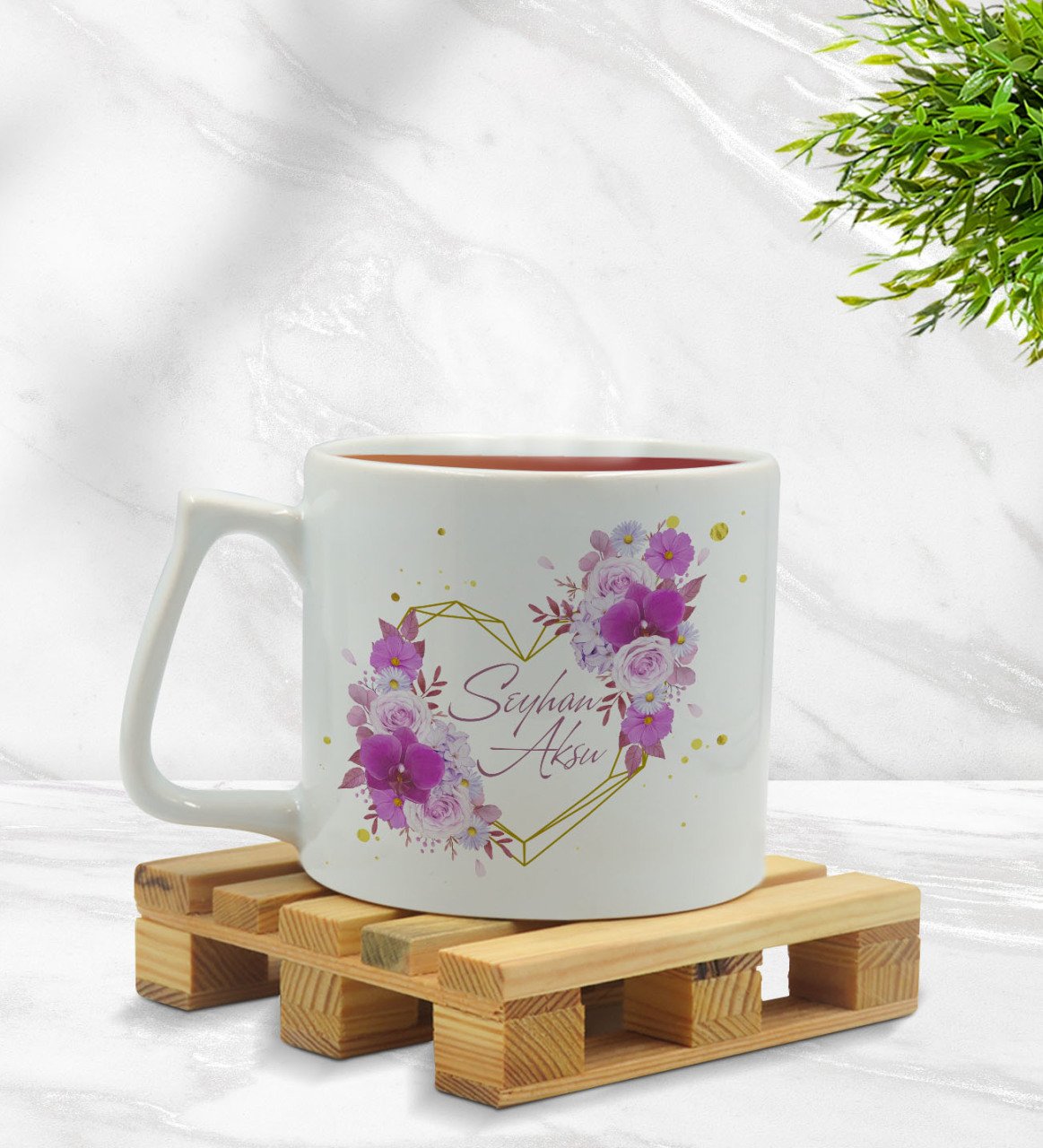 Kişiye Özel Çiçek Tasarımlı Middle Beyaz Kupa Bardak Model 3