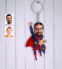 Kişiye Özel Süper Baba Oğul Karikatür Anahtarlık