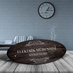 Kişiye Özel Mesleki Elektrik Mühendisi Ahşap Oval Masa İsimliği - 3
