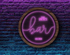 BK Gift Kişiye Özel Led Işıklı Yuvarlak Bar Tabelası, Işıklı Tabela, Bar Dekorasyonu, Duvar Dekoru, Home Bar Tabela-4 - (39CM)