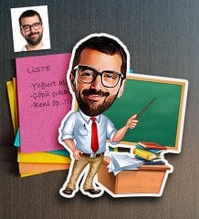 Kişiye Özel Bay Öğretmen Karikatürlü Ahşap Magnet-1