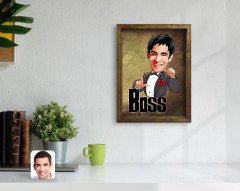 Kişiye Özel Boss Karikatürlü Doğal Masif Ahşap Çerçeveli Tablo 45x65cm-2