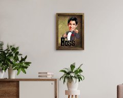 Kişiye Özel Boss Karikatürlü Doğal Masif Ahşap Çerçeveli Tablo 45x65cm-2