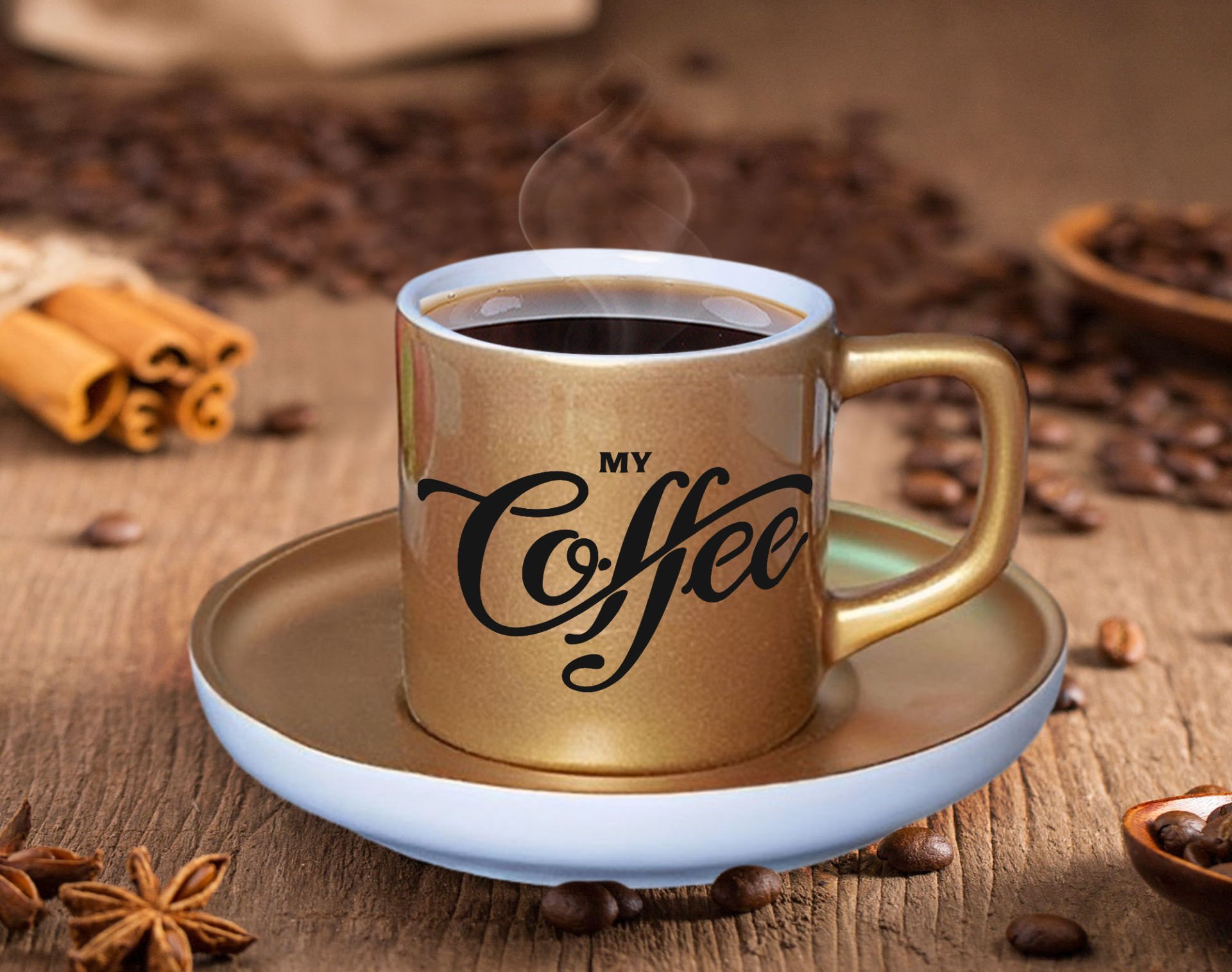 BK Gift Mat Altın Yaldız Renk Türk Kahvesi Fincanı-1 Renkli Türk Kahvesi Fincanı, Arkadaşa Hediye ,  Anneye Hediye , Kahve Fincanı