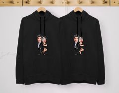 BK Gift Kişiye Özel Sevgililer Karikatürlü İkili Siyah Sweatshirt Seti, Sevgililer Hediye, Çift Hediyesi, Yıl Dönümü Hediyesi, Kişiye Özel Sweatshirt-6