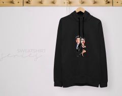 BK Gift Kişiye Özel Sevgililer Karikatürlü İkili Siyah Sweatshirt Seti, Sevgililer Hediye, Çift Hediyesi, Yıl Dönümü Hediyesi, Kişiye Özel Sweatshirt-6