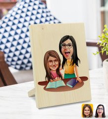 Kişiye Özel Anne Kız Karikatürlü Dekoratif Ahşap Çerçeve Model 1