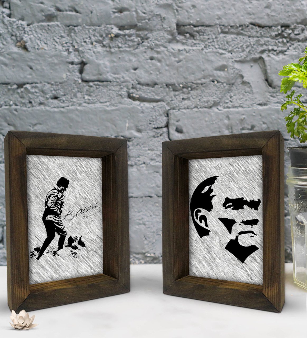 Bk Gift Atatürk Tasarımlı Dekoratif 2'li Doğal Masif Ahşap Çerçeve 15x20cm-17