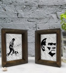 Bk Gift Atatürk Tasarımlı Dekoratif 2'li Doğal Masif Ahşap Çerçeve 15x20cm-17