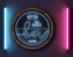 BK Gift Kişiye Özel Led Işıklı Yuvarlak Bar Tabelası, Işıklı Tabela, Bar Dekorasyonu, Duvar Dekoru, Home Bar Tabela-5