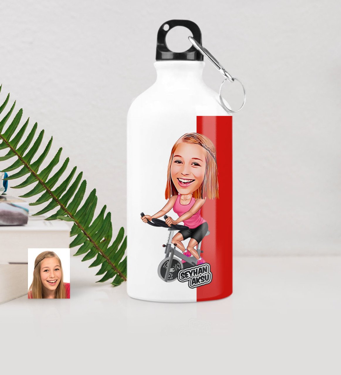Kişiye Özel Bayan Sporcu Karikatürlü Metal Suluk (500 ml.)