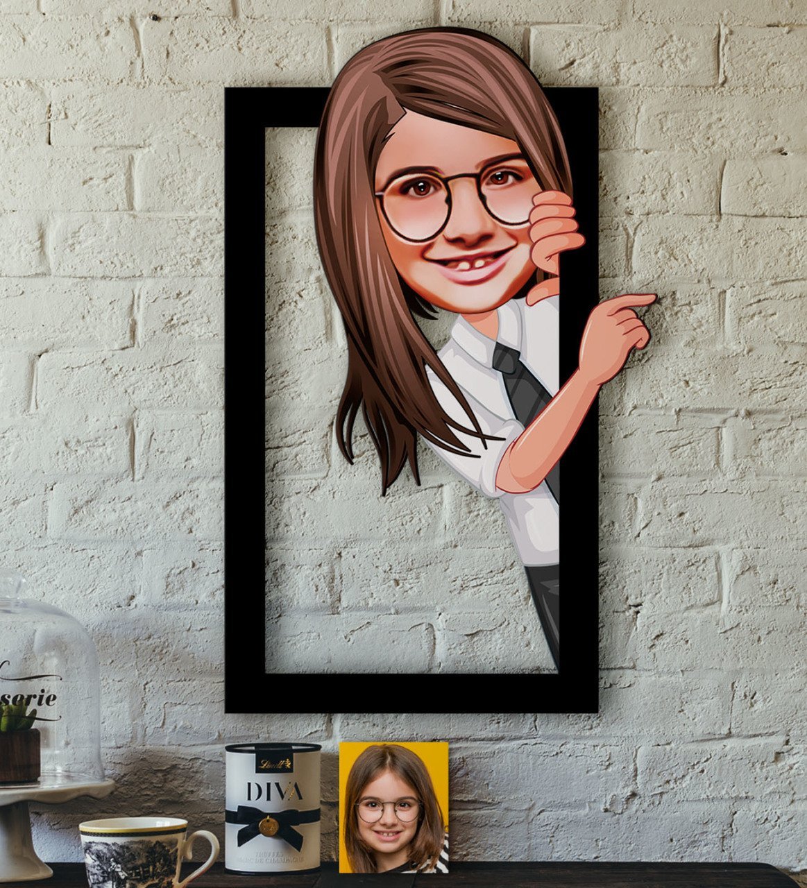 Kişiye Özel Kız Çocuk Karikatürlü 3D Ahşap Tablo-1