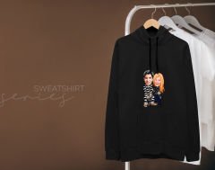BK Gift Kişiye Özel Sevgililer Karikatürlü İkili Siyah Sweatshirt Seti, Sevgililer Hediye, Çift Hediyesi, Yıl Dönümü Hediyesi, Kişiye Özel Sweatshirt-7