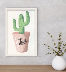 BK Gift Kaktüs Tasarımlı Dekoratif Ahşap Beyaz Çerçeveli Tablo-10