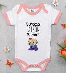 BK Kids Burada Patron Benim Tasarımlı Pembe Bebek Body Zıbın-1