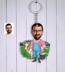 Kişiye Özel Bay Çiftçi Karikatür Anahtarlık