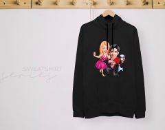 BK Gift Kişiye Özel Sevgililer Karikatürlü İkili Siyah Sweatshirt Seti, Sevgililer Hediye, Çift Hediyesi, Yıl Dönümü Hediyesi, Kişiye Özel Sweatshirt-8