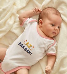 BK Kids Az Baa Bak Tasarımlı Pembe Bebek Body Zıbın-1