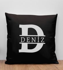 BK Gift Kişiye Özel Harfli Premium Kumaş Siyah Yastık Kılıfı-1 (SADECE YASTIK KILIFI), Ev Dekorasyonu