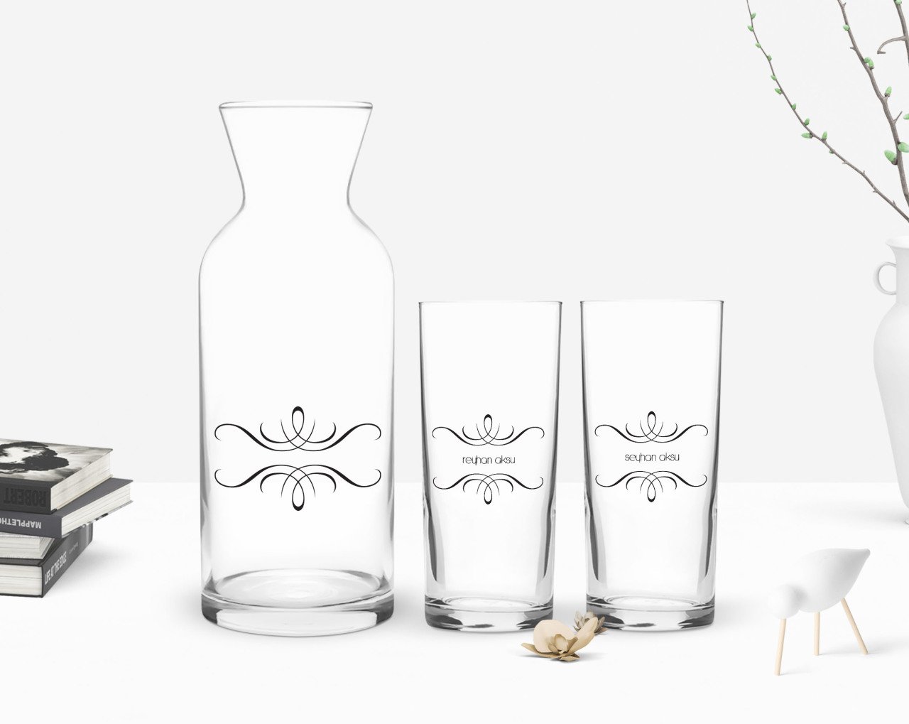 Kişiye Özel Renkli Baskılı İsimli İkili Rakı Bardağı ve Karaf Hediye Seti-113