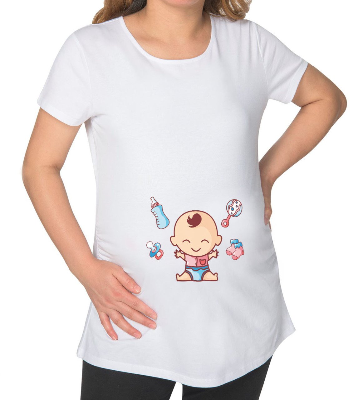BK Gift Bebek Tasarımlı Beyaz Hamile Tişört-2