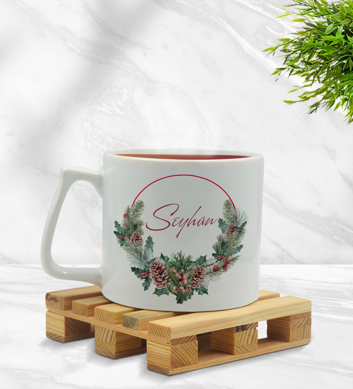 Kişiye Özel Çiçek Tasarımlı Middle Beyaz Kupa Bardak Model 7