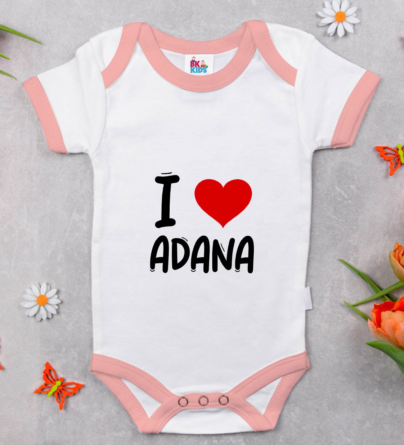 BK Kids I Love Adana Tasarımlı Pembe Bebek Body Zıbın - Model 1