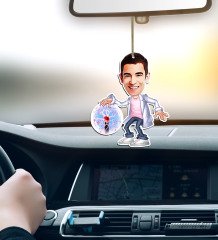 Kişiye Özel Bay Elektrik Mühendisi Karikatürlü Ahşap Araba Dikiz Ayna Süsü
