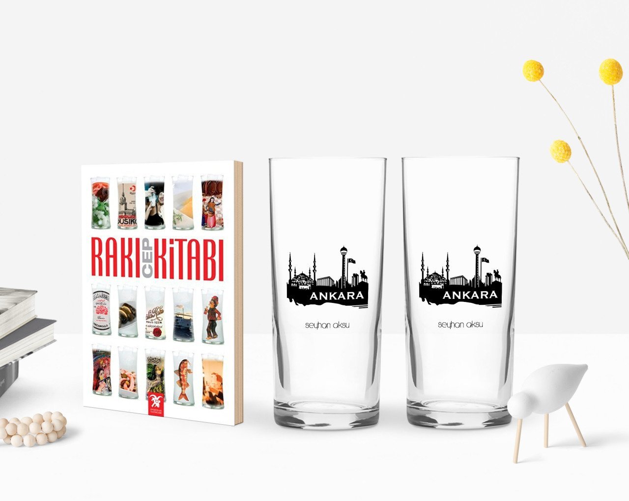 Kişiye Özel Renkli Baskılı Ankara Tasarımlı Turistik İkili Rakı Bardağı ve Rakı Cep Kitabı Hediye Seti-2