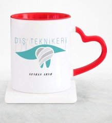 Kişiye Özel Mesleki Diş Teknikeri Kırmızı Kalpli Kupa Bardak