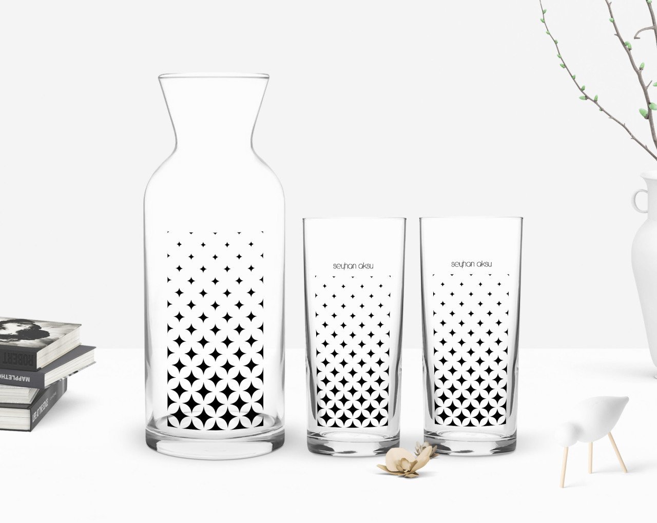 Kişiye Özel Renkli Baskılı İsimli İkili Rakı Bardağı ve Karaf Hediye Seti-115