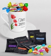Kişiye Özel Canım Annem Tasarımlı Türk Kahvesi Fincanı Selamlique Karışık Türk Kahvesi ve Haribo Şeker Hediye Seti-11