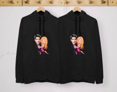 BK Gift Kişiye Özel Sevgililer Karikatürlü İkili Siyah Sweatshirt Seti, Sevgililer Hediye, Çift Hediyesi, Yıl Dönümü Hediyesi, Kişiye Özel Sweatshirt-10