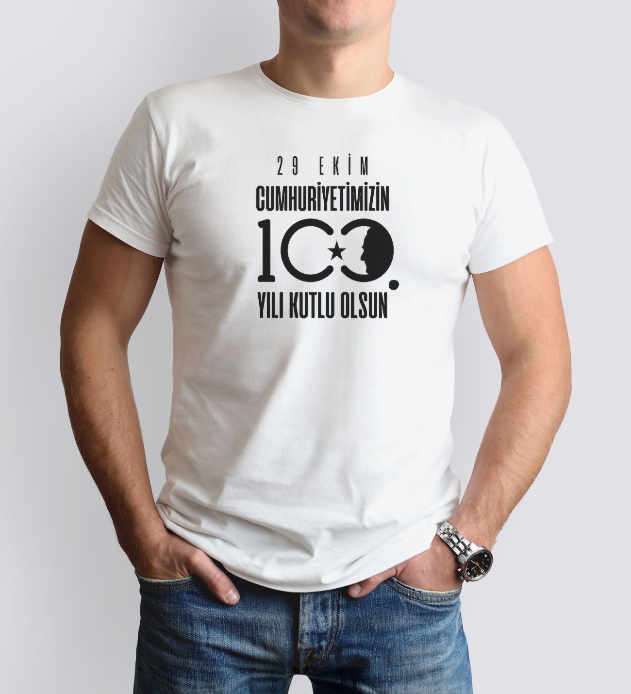 BK Gift 29 Ekim Tasarımlı Erkek Beyaz T-shirt-10, Arkadaşa Hediye, 29 Ekim Hediyesi Hediyesi, Trend Tişört, 100.Yıl Hediyesi