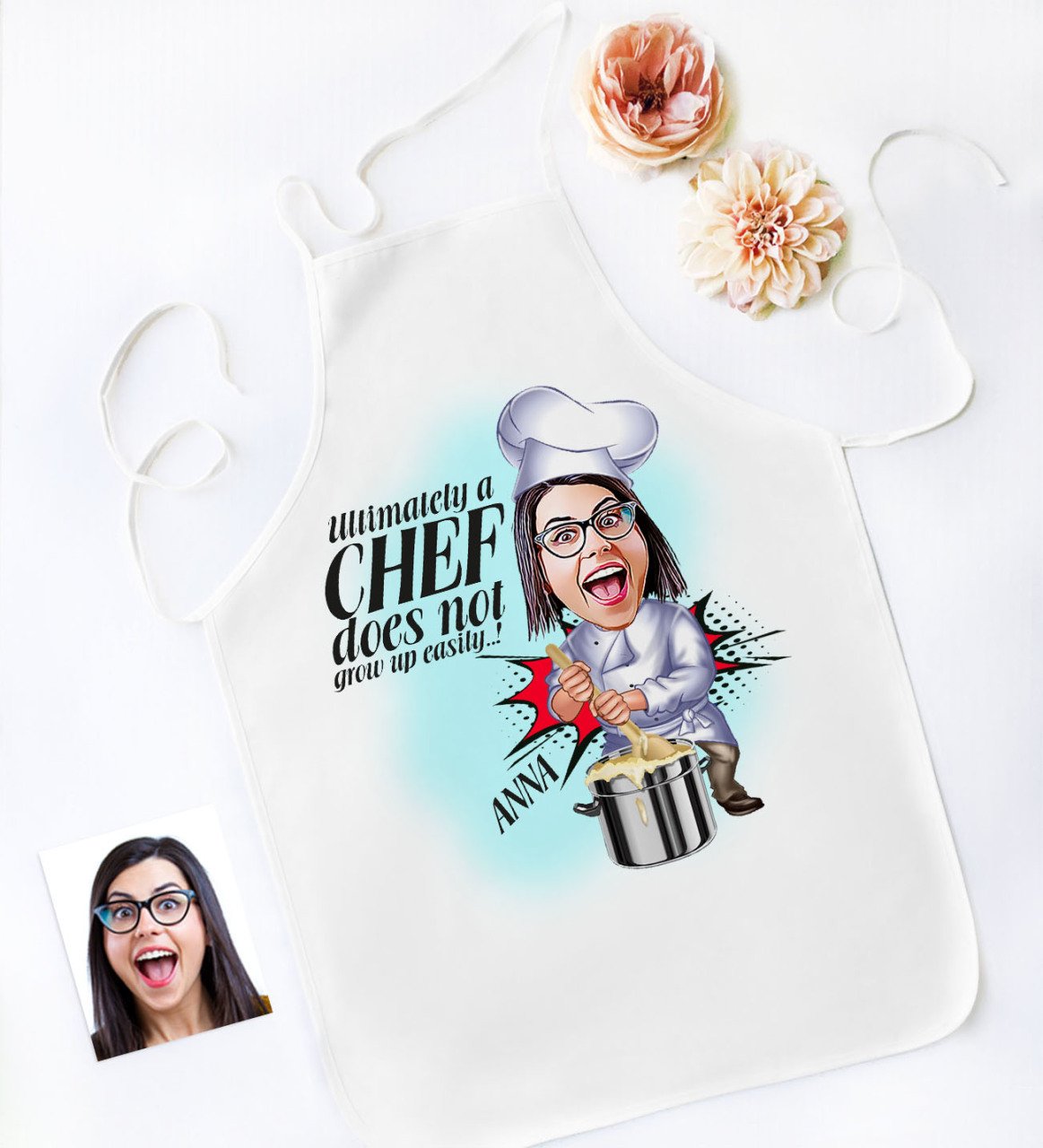 Personalized Chef Cartoon White Kitchen Apron - 1