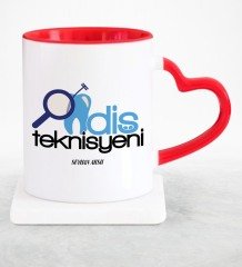 Kişiye Özel Mesleki Diş Teknisyeni Kırmızı Kalpli Kupa Bardak