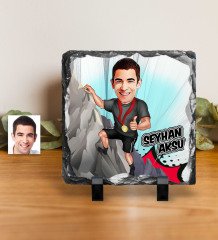 Kişiye Özel Dağ Sporcusu Karikatürlü Dekoratif Doğal Taş